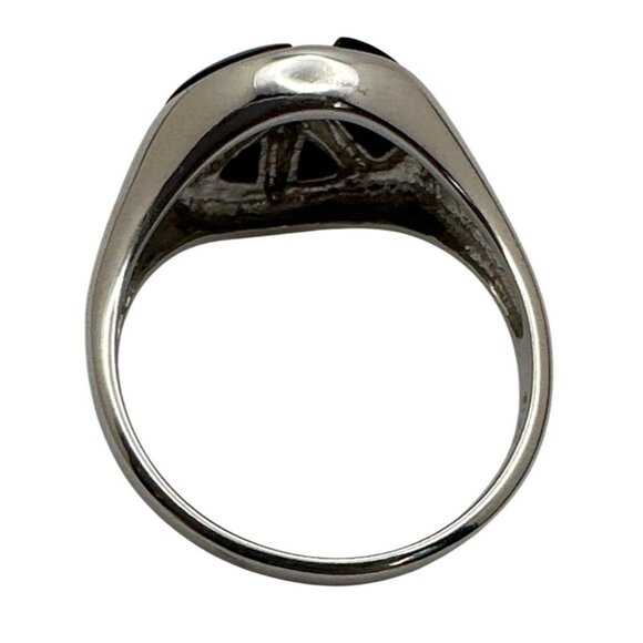 Inspirational Silver Tone Peace Ring Black Inlay Signed RSC Vintage - Picture 4 of 9